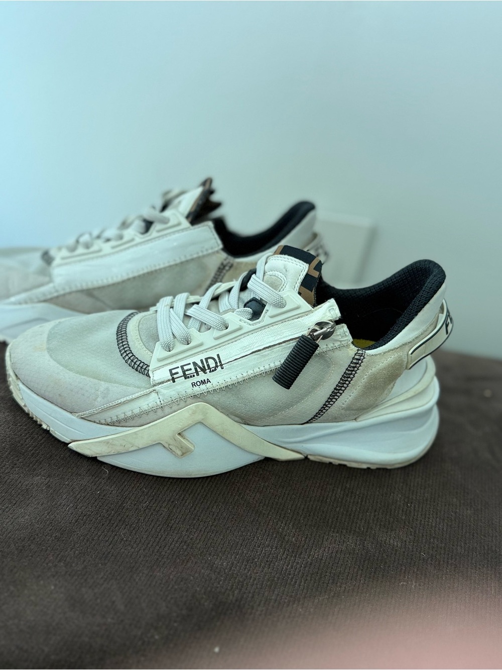 Fendi Cream and Black Logo Low-Top Sneakers